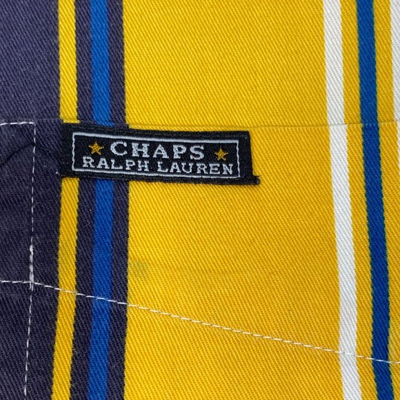 Chaps Ralph Lauren Shirt Long Sleeve Sz L 100% Cotton Blue/Yellow Stripes Preown - Picture 4 of 10